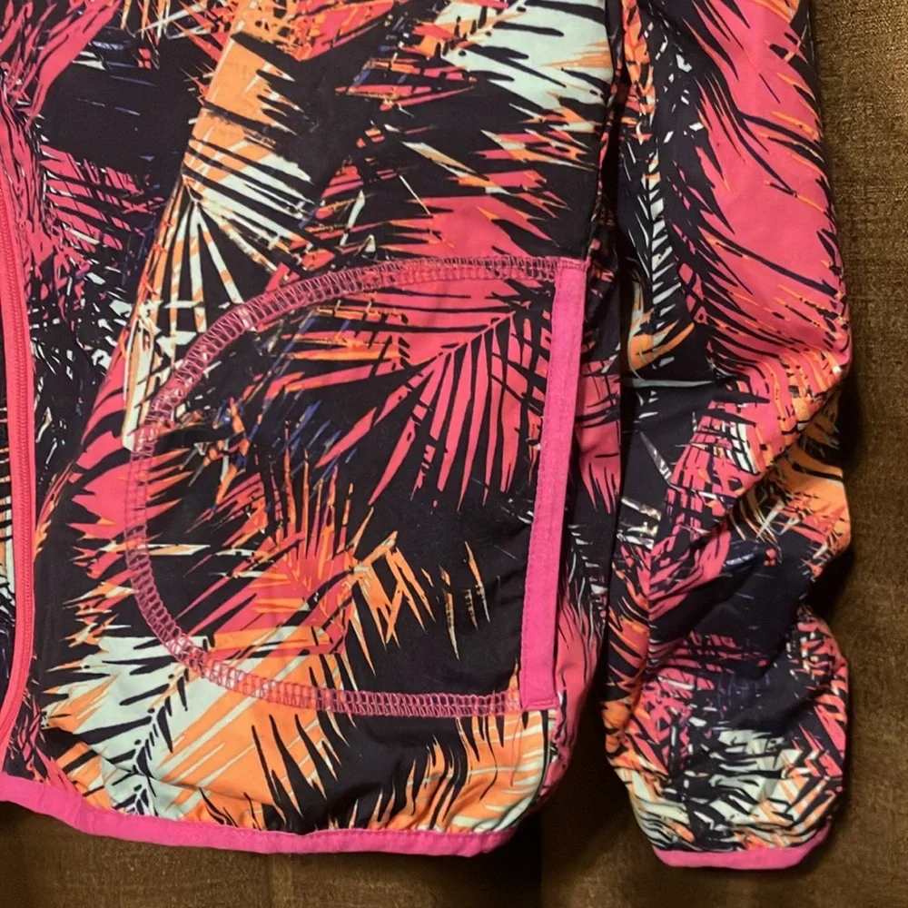 Gymboree Girls Navy Pink Orange Palm-Print Hooded Jacket, Size XL